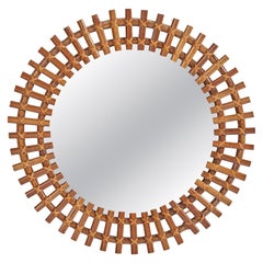 Italian Designer, Wall Mirror, Rattan, Mirror Glass, Italy, C. 1960s
