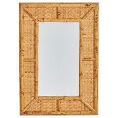 Italian Designer, Wall Mirror, Rattan, Mirror Glass, Italy, C. 1960s