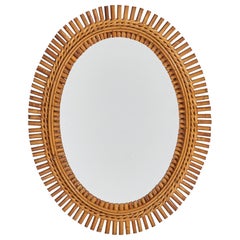 Italian Designer, Wall Mirror, Rattan, Mirror Glass, Italy, c. 1960s