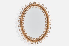 Italian Designer, Wall Mirror, Rattan, Mirror Glass, Italy, c. 1960s