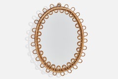 Italian Designer, Wall Mirror, Rattan, Mirror Glass, Italy, c. 1960s