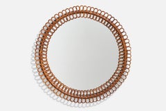 Italian Designer, Wall Mirror, Rattan, Mirror Glass, Italy, c. 1960s