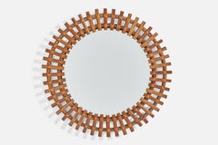 Italian Designer, Wall Mirror, Rattan, Mirror Glass, Italy, C. 1960s