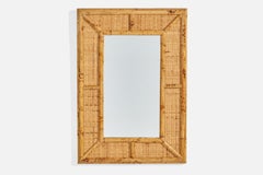 Italian Designer, Wall Mirror, Rattan, Mirror Glass, Italy, C. 1960s