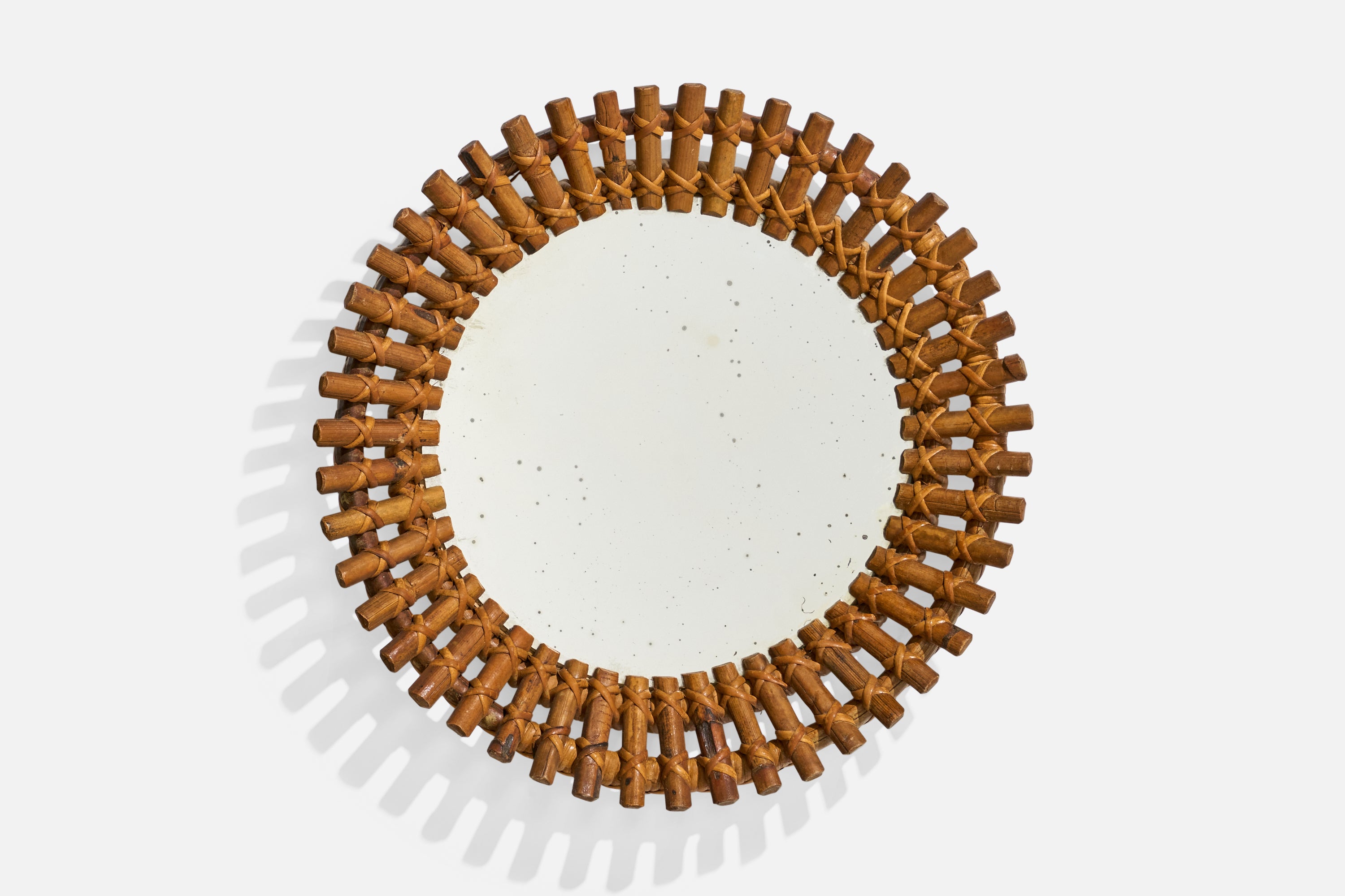 Italian Designer, Wall Mirror, Rattan, Mirror Glass, Italy, C. 1960s