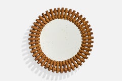 Italian Designer, Wall Mirror, Rattan, Mirror Glass, Italy, C. 1960s