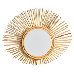 Italian Designer, Wall Mirror, Rattan, Mirror Glass, Italy, c. 1960s