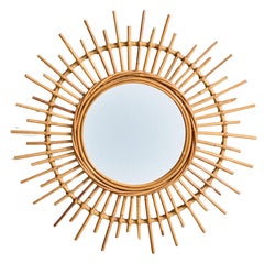 Italian Designer, Wall Mirror, Rattan, Mirror Glass, Italy, C. 1960s
