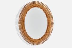 Italienischer Designer, Wandspiegel, Rattan, Spiegelglas, Italien, ca. 1960er Jahre