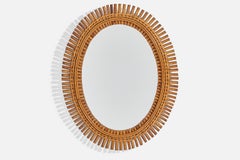 Italian Designer, Wall Mirror, Rattan, Mirror Glass, Italy, c. 1960s