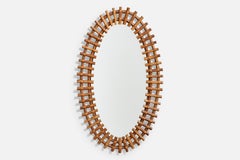 Italian Designer, Wall Mirror, Rattan, Mirror Glass, Italy, c. 1960s
