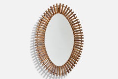 Italian Designer, Wall Mirror, Rattan, Mirror Glass, Italy, c. 1960s