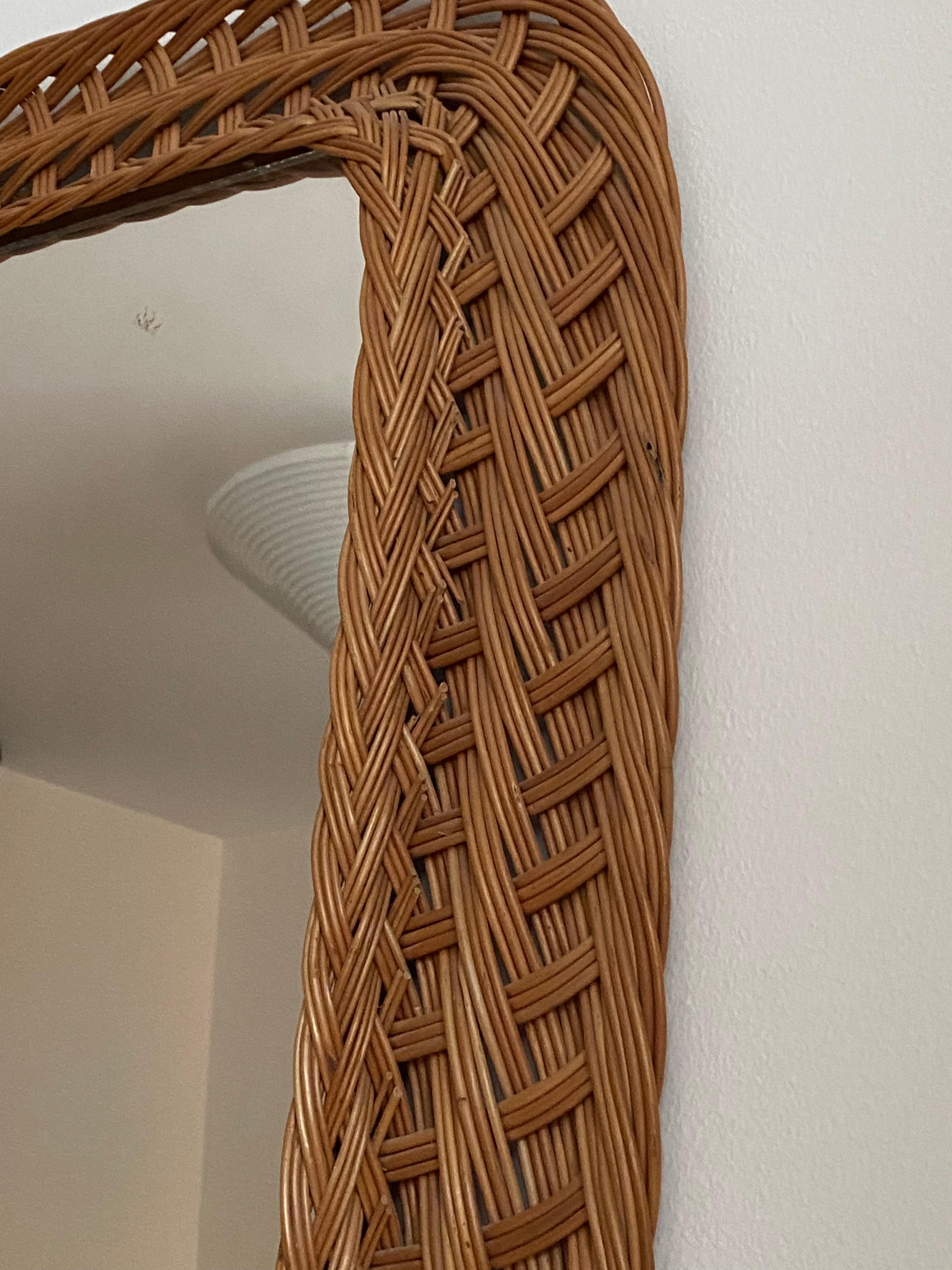 Italian Designer, Wall Mirror, Rattan, Mirror Glass, Italy, c. 1970s In Good Condition In High Point, NC