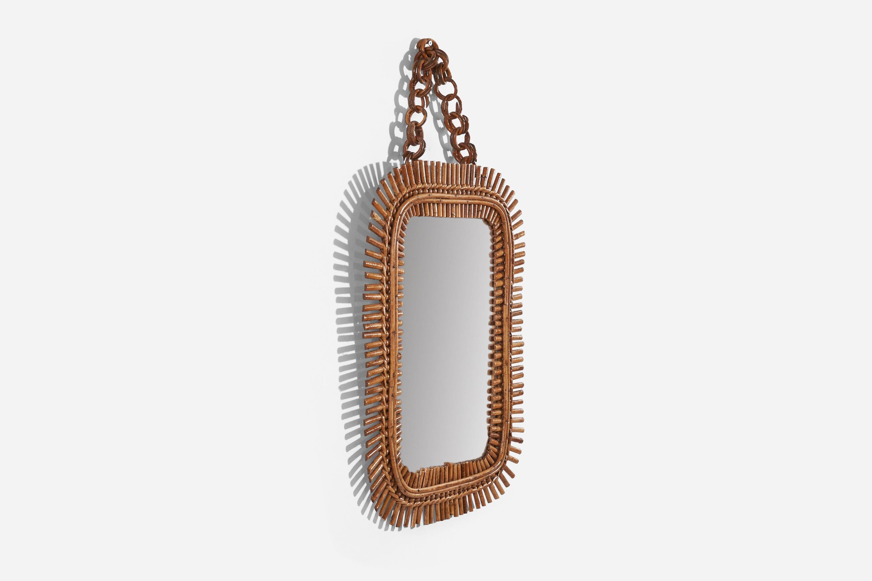 Mid-20th Century Italian Designer, Wall Mirror, Rattan, Mirror, Italy, C. 1950s