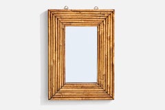 Diseñador italiano, Espejo de pared, ratán, madera, Italia, años 50