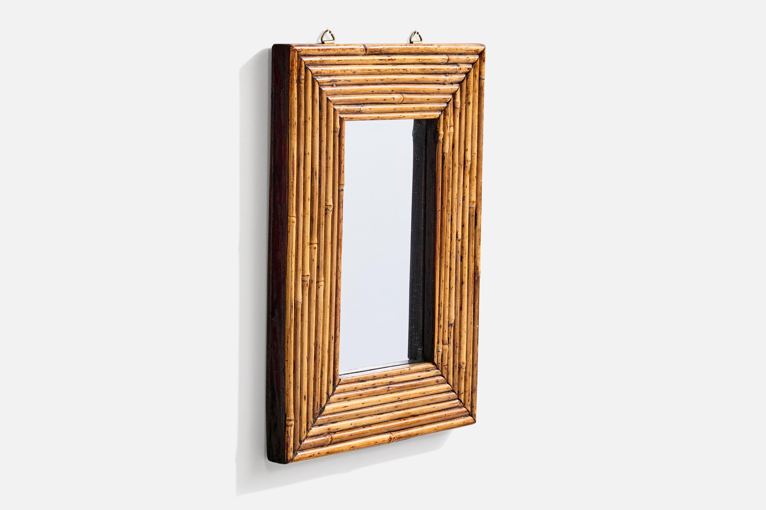 Mid-Century moderno Specchio da parete di design italiano, Rattan, Wood, Italia, anni '50 in vendita