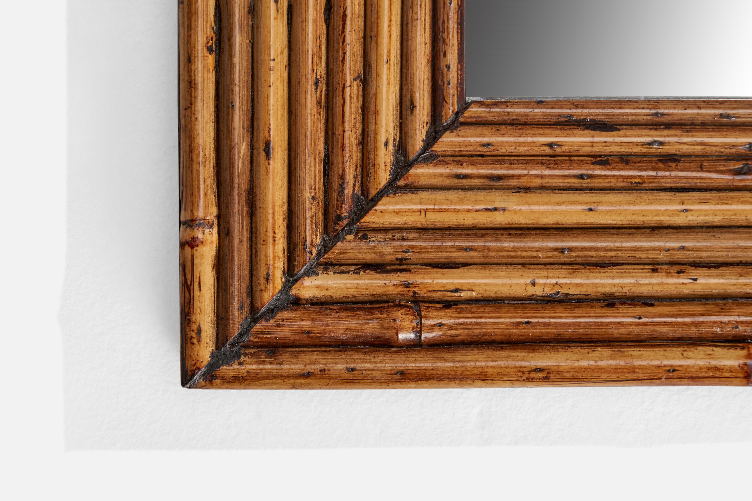 Italienischer Designer, Wandspiegel, Rattan, Holz, Italien, 1950er Jahre im Angebot 1