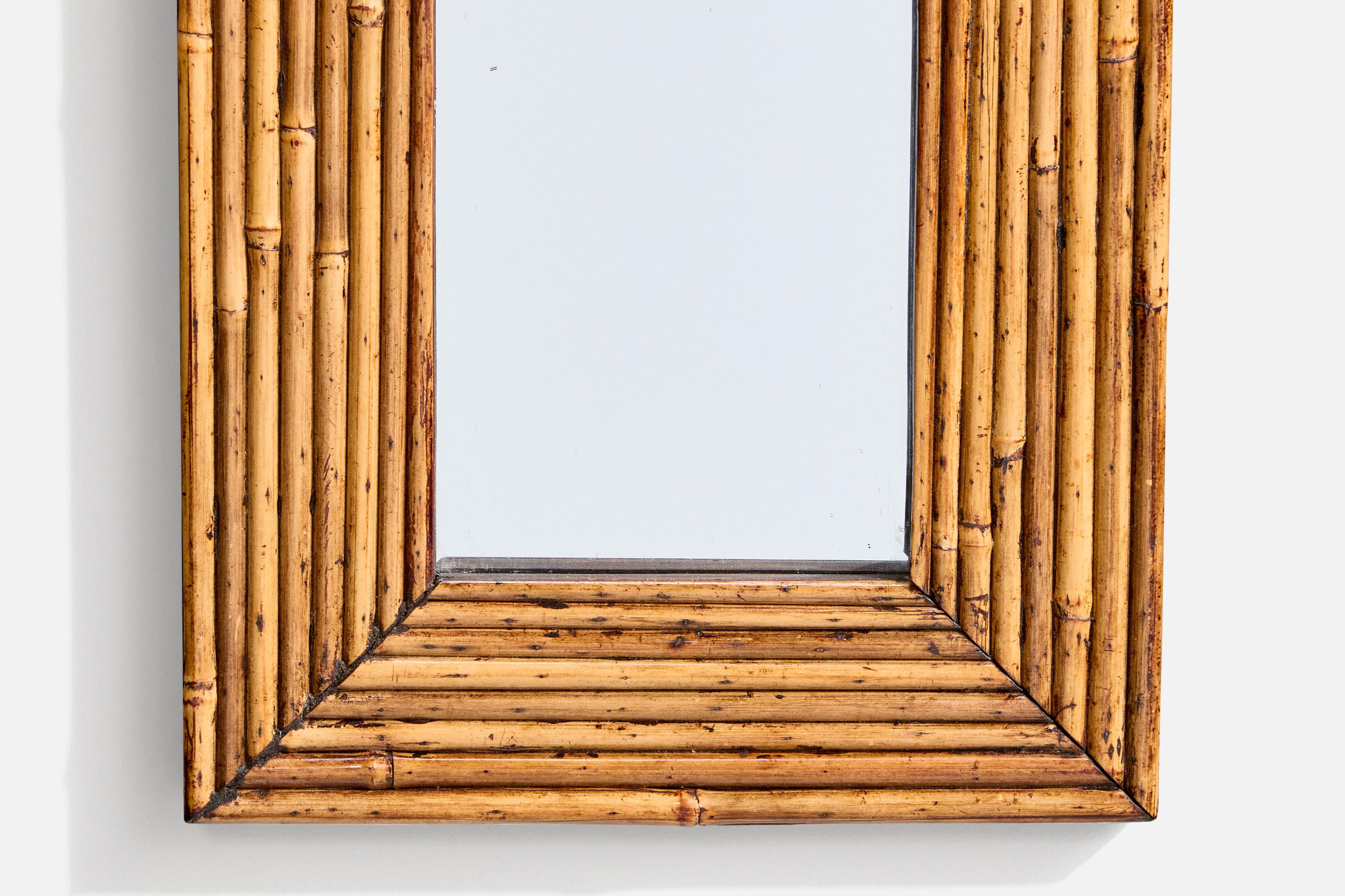 Metà XX secolo Specchio da parete di design italiano, Rattan, Wood, Italia, anni '50 in vendita