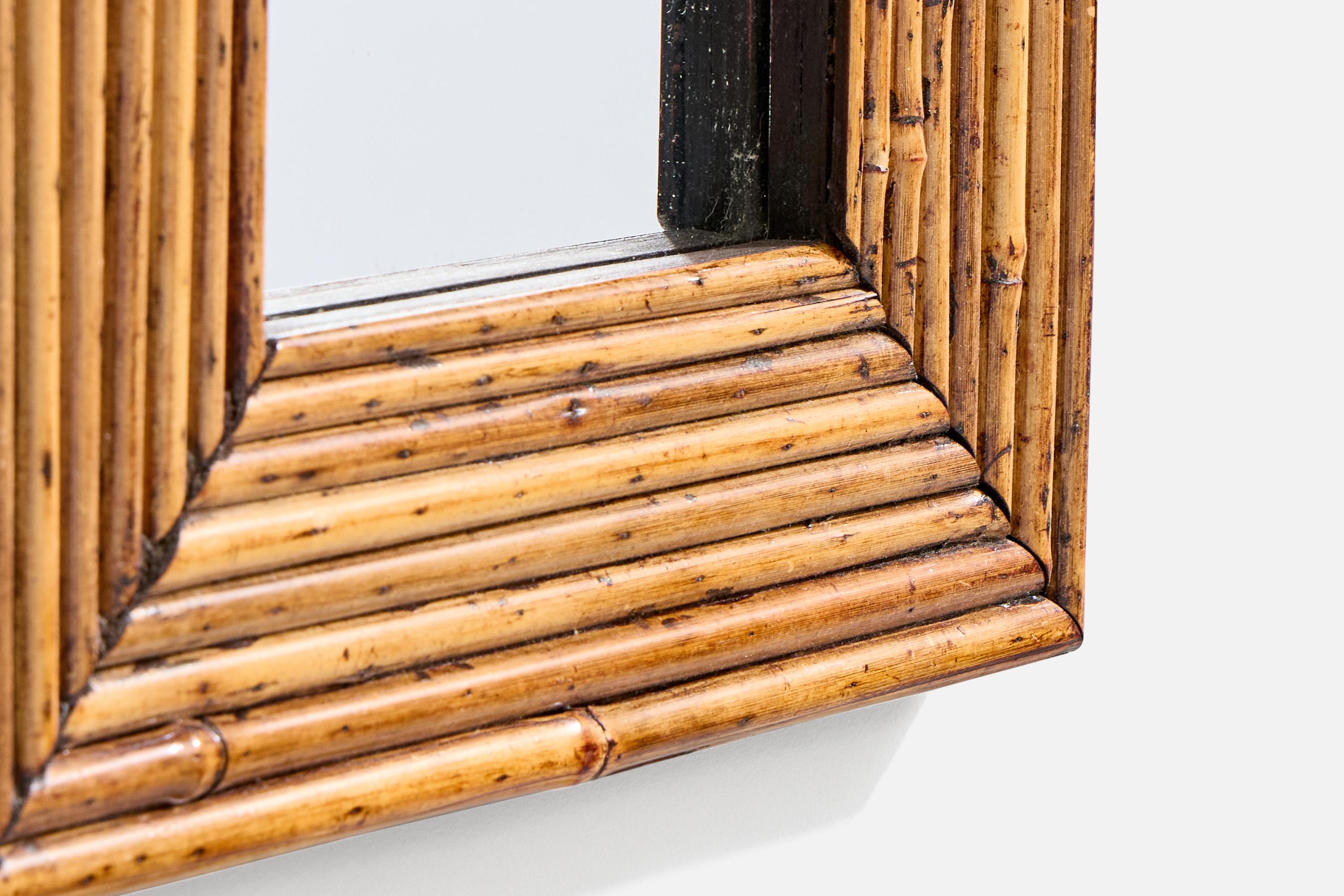 Specchio da parete di design italiano, Rattan, Wood, Italia, anni '50 in vendita 1