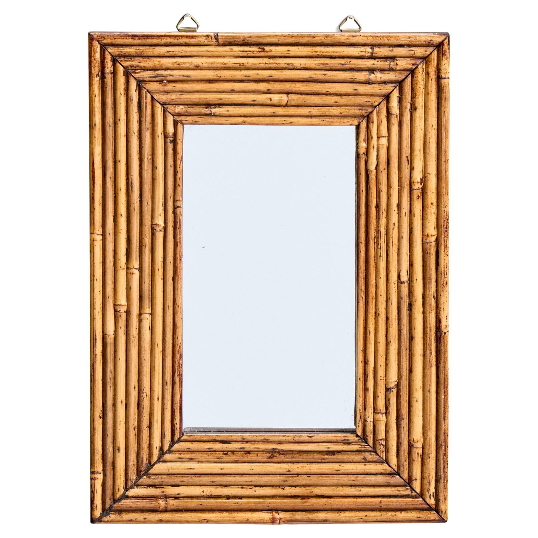 Specchio da parete di design italiano, Rattan, Wood, Italia, anni '50