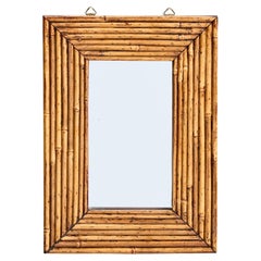 Vintage Italian Designer, Wall Mirror, Rattan, Wood, Italy, 1950s