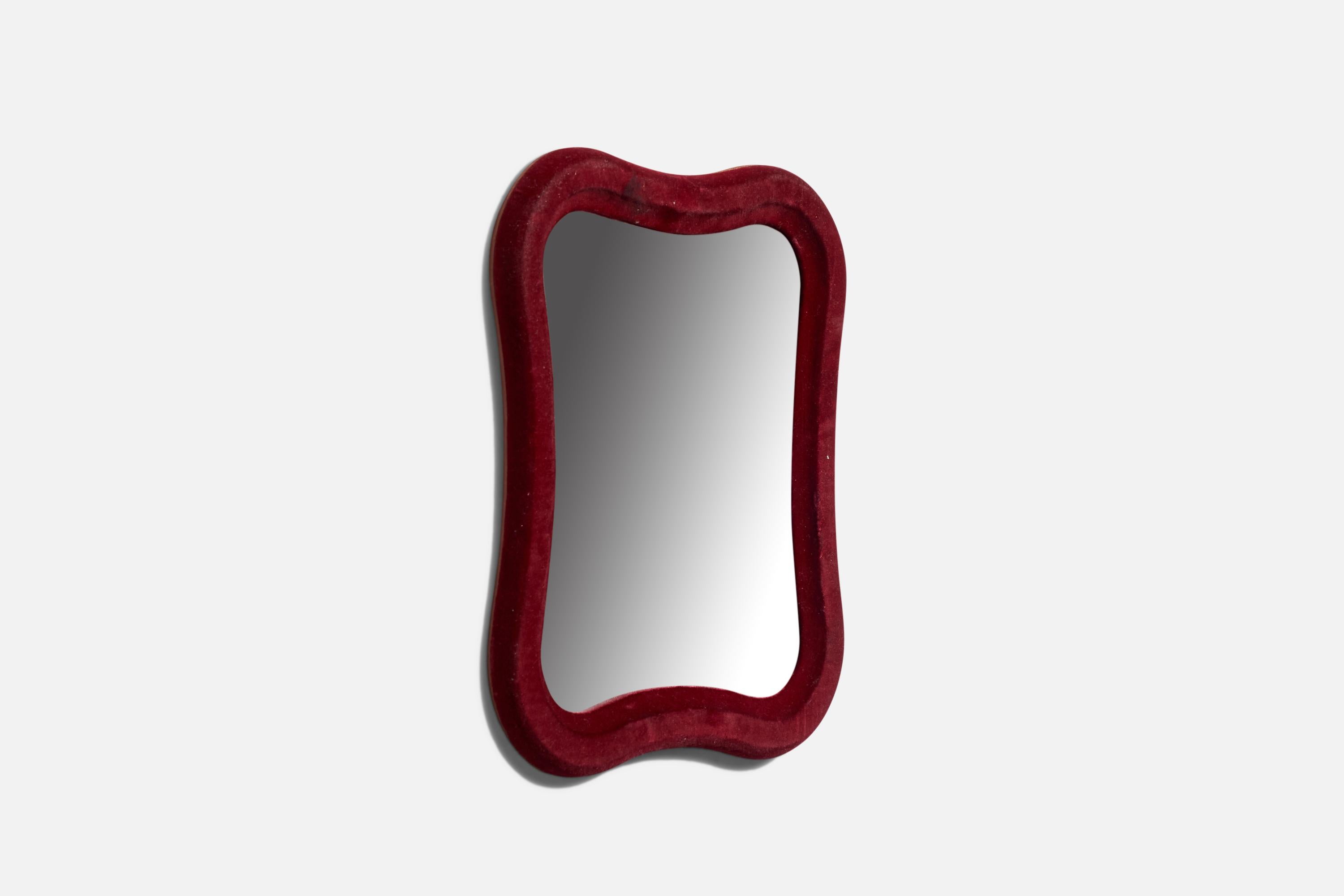 Late 20th Century Italian Designer, Wall Mirror, Red Velvet, Mirror Glass, Italy, 1970s For Sale