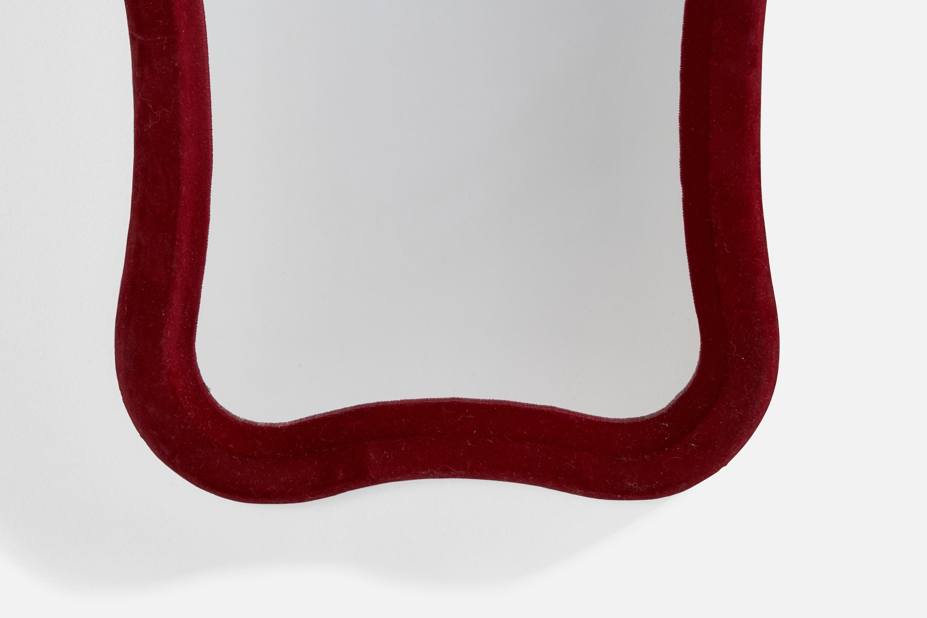 Italian Designer, Wall Mirror, Red Velvet, Mirror Glass, Italy, 1970s For Sale 2