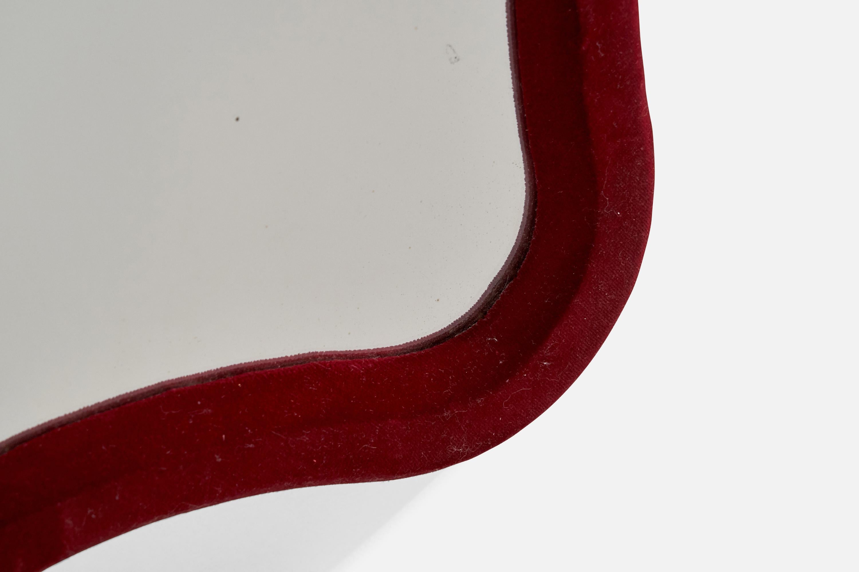 Italian Designer, Wall Mirror, Red Velvet, Mirror Glass, Italy, 1970s For Sale 3