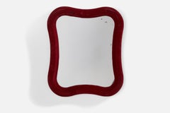Designer italiano, specchio da parete, velluto rosso, vetro a specchio, Italia, anni '70