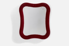 Italian Designer, Wall Mirror, Red Velvet, Mirror Glass, Italy, 1970s