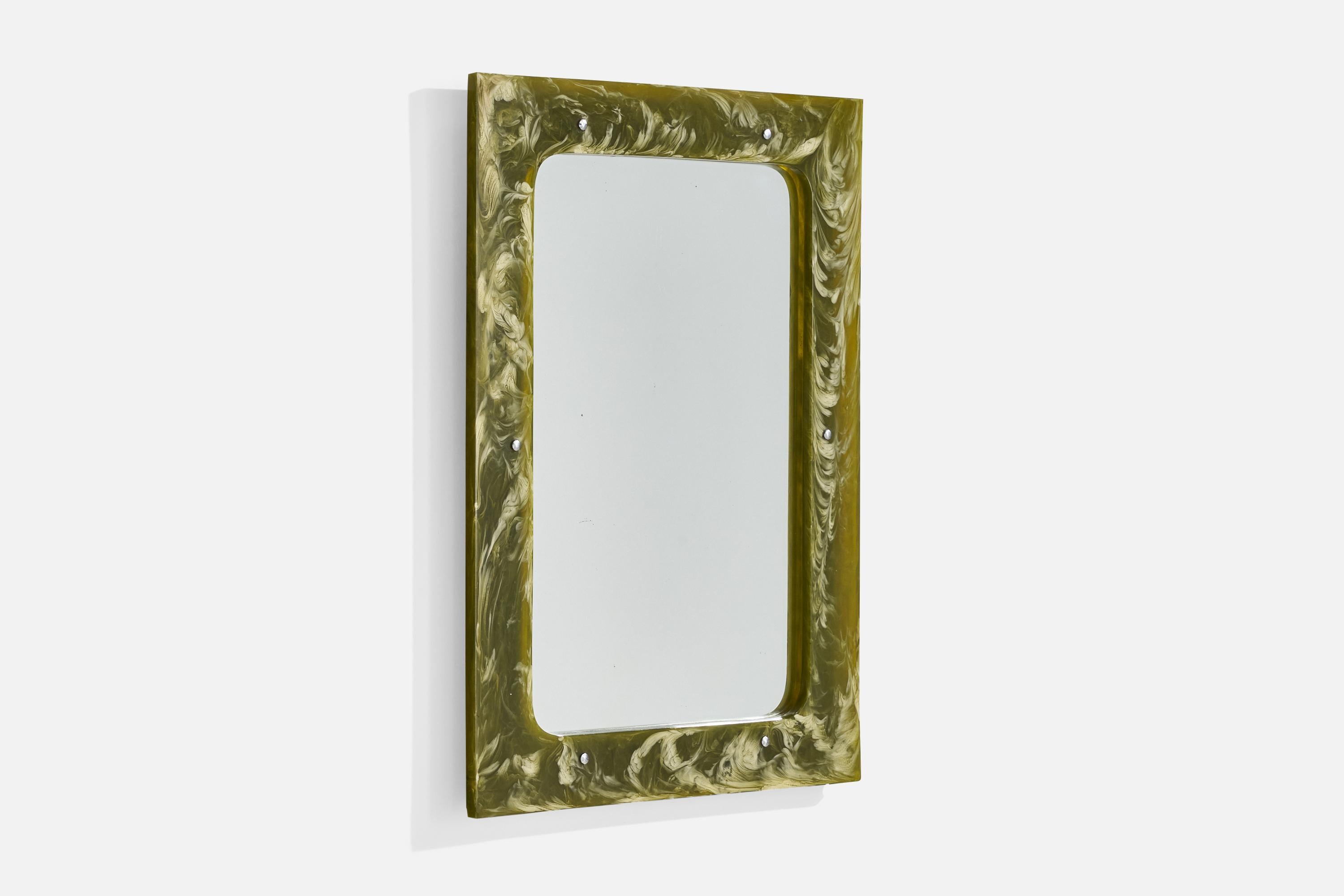 Italian Designer, Wall Mirror, Resin, Metal, Italy, 1960s In Fair Condition For Sale In High Point, NC