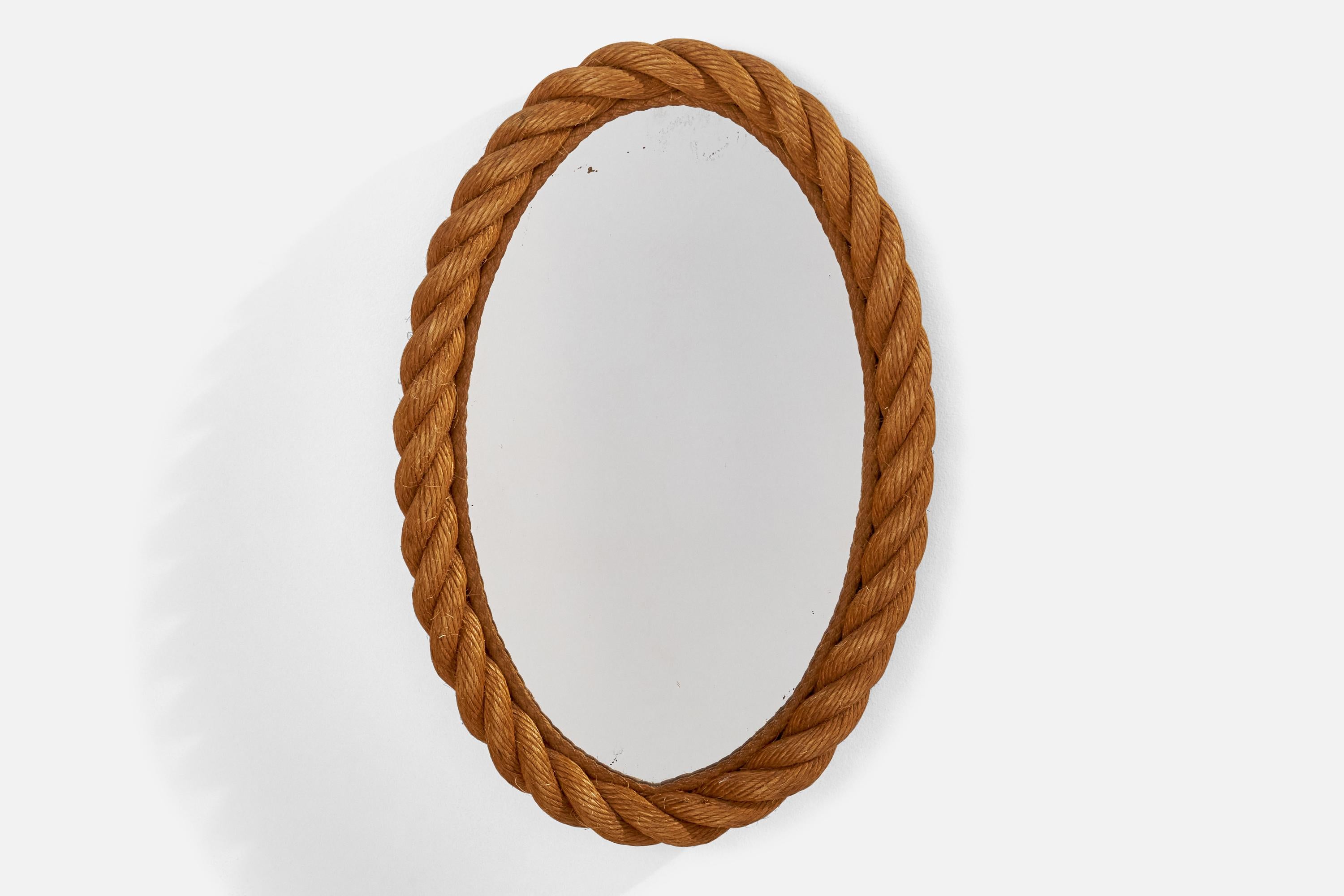 Espejo de pared de cuerda diseñado y fabricado en Italia, años sesenta.