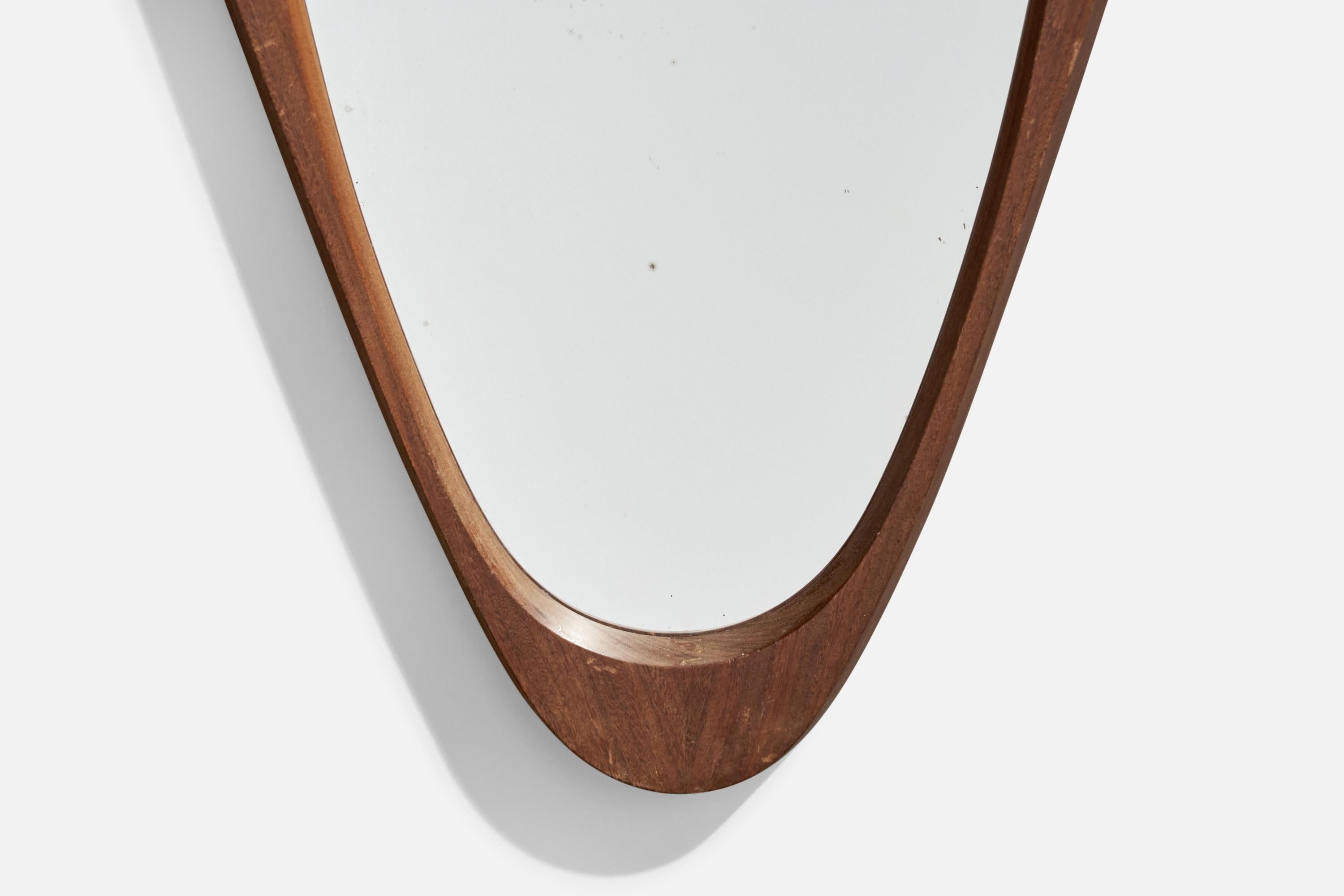 Diseñador italiano, espejo de pared, teca, cuerda, caucho, Italia, años 50 en venta 1