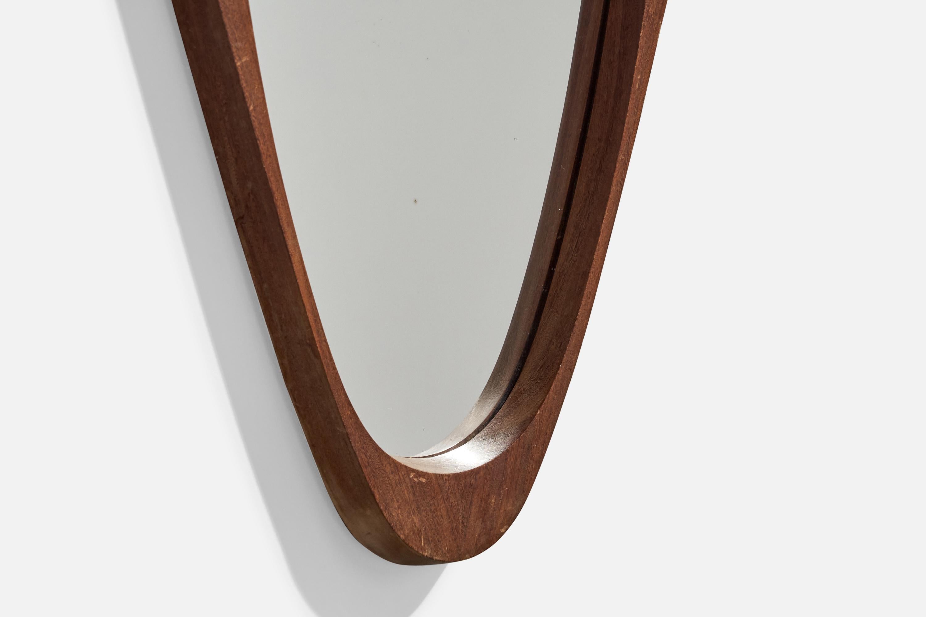 Diseñador italiano, espejo de pared, teca, cuerda, caucho, Italia, años 50 en venta 2