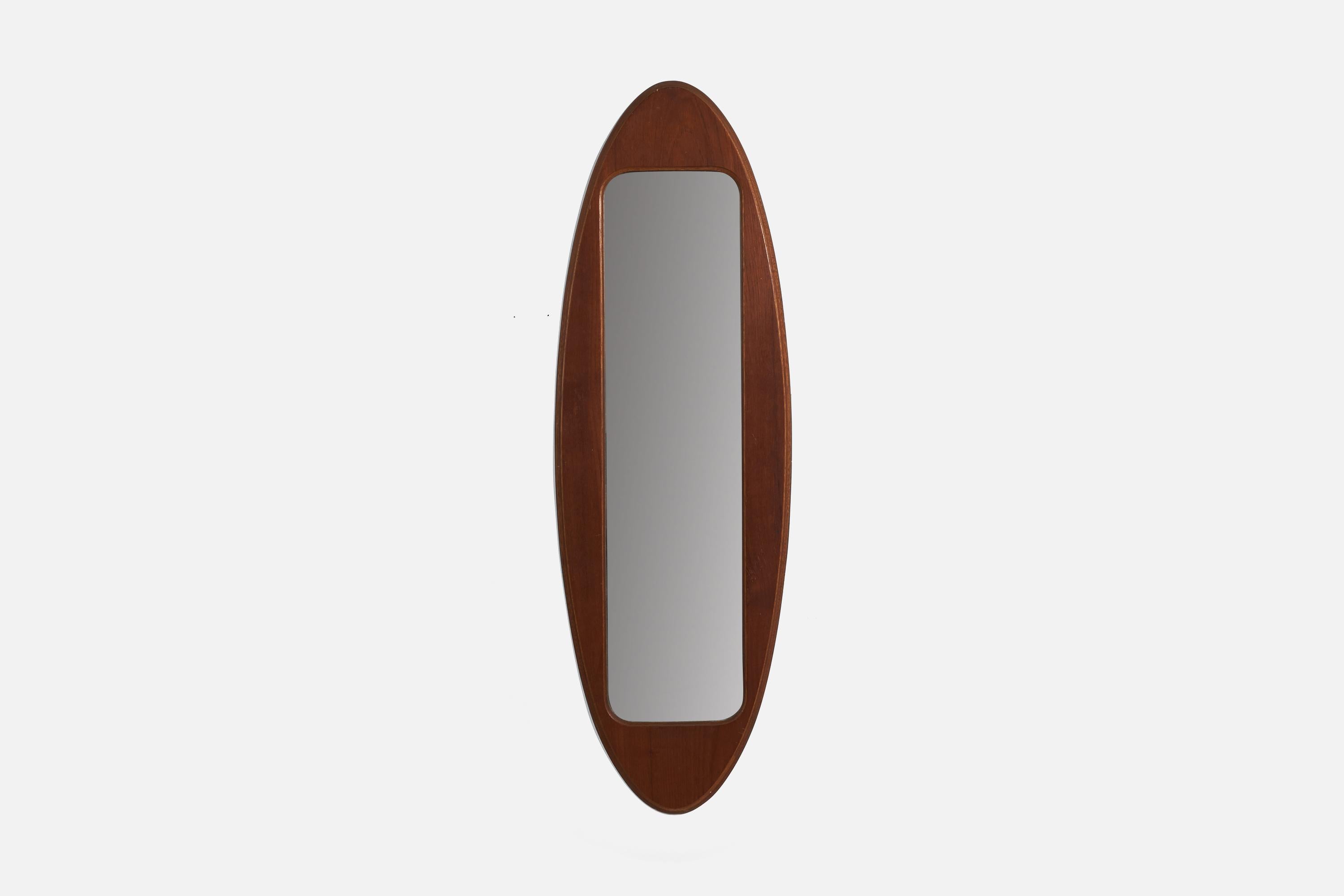 A teak wall mirror designed and produced in Italy, 1950s.
