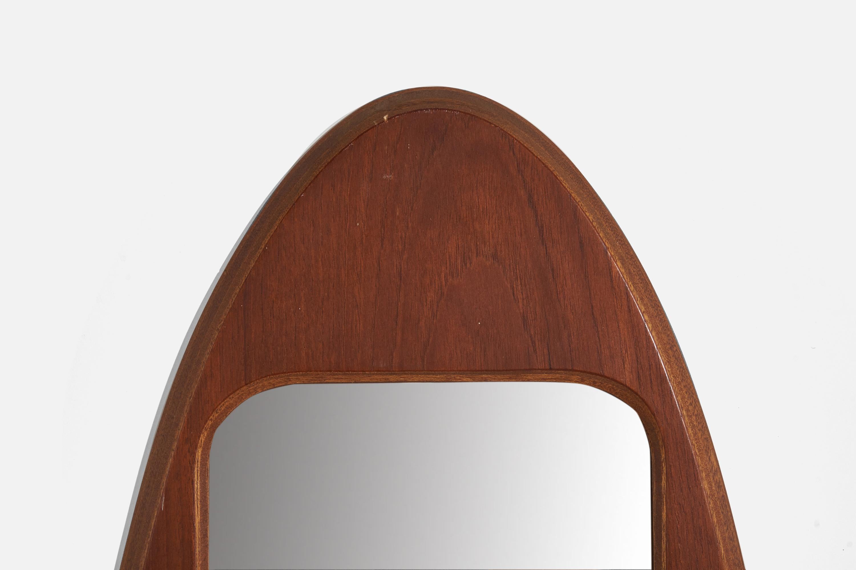 Italian Designer, Wall Mirror, Teak, Mirror Glass, Italy, 1950s In Good Condition In High Point, NC