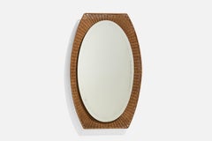 Italian Designer, Wall Mirror, Wicker, Metal, Mirror Glass, Italy, c. 1950s