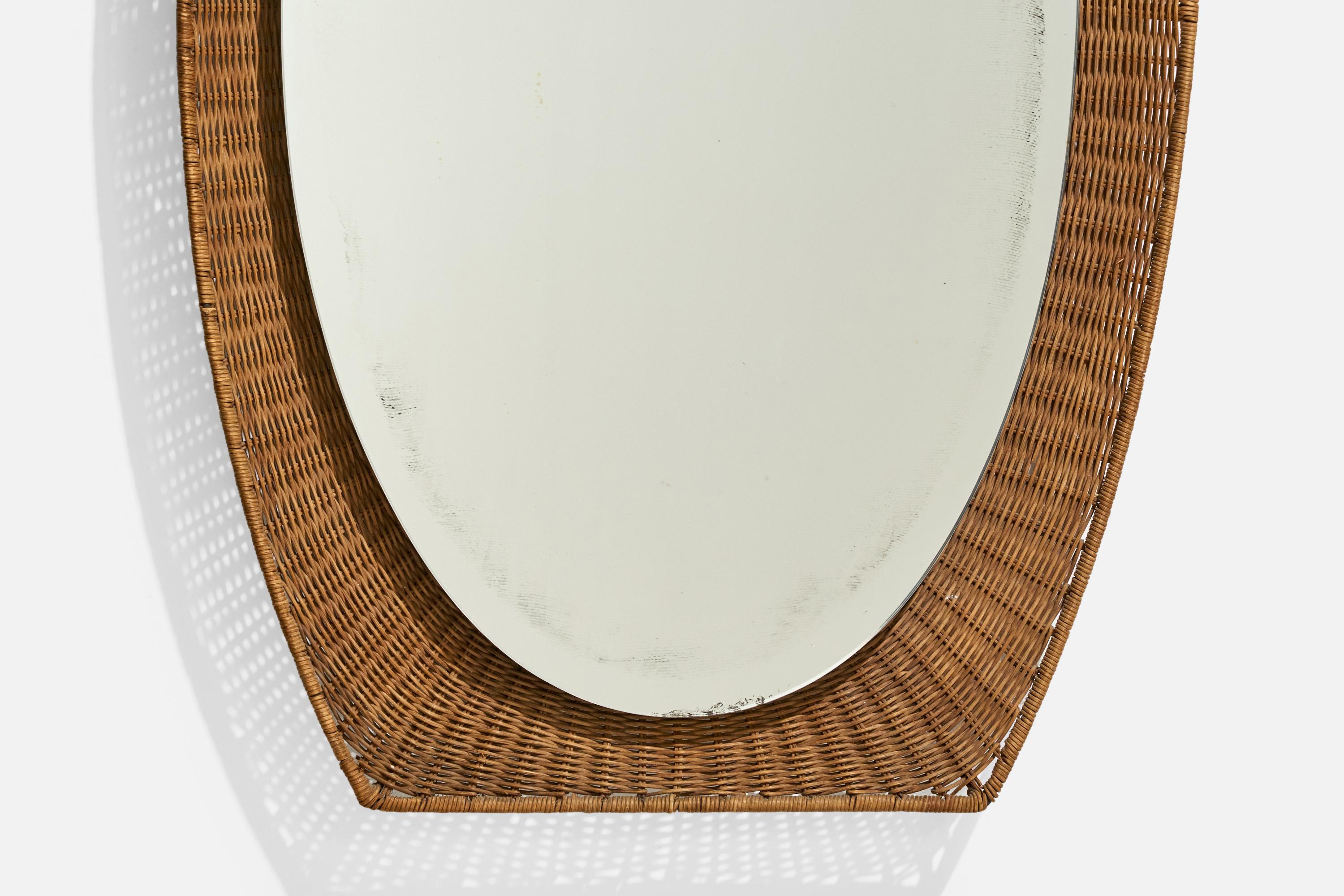 Miroir mural de designer italien, osier, métal, verre miroir, Italie, vers les années 1950 en vente 3