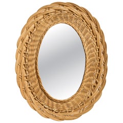 Italian Designer, Wall Mirror, Wicker, Mirror Glass, Italy, c. 1960s