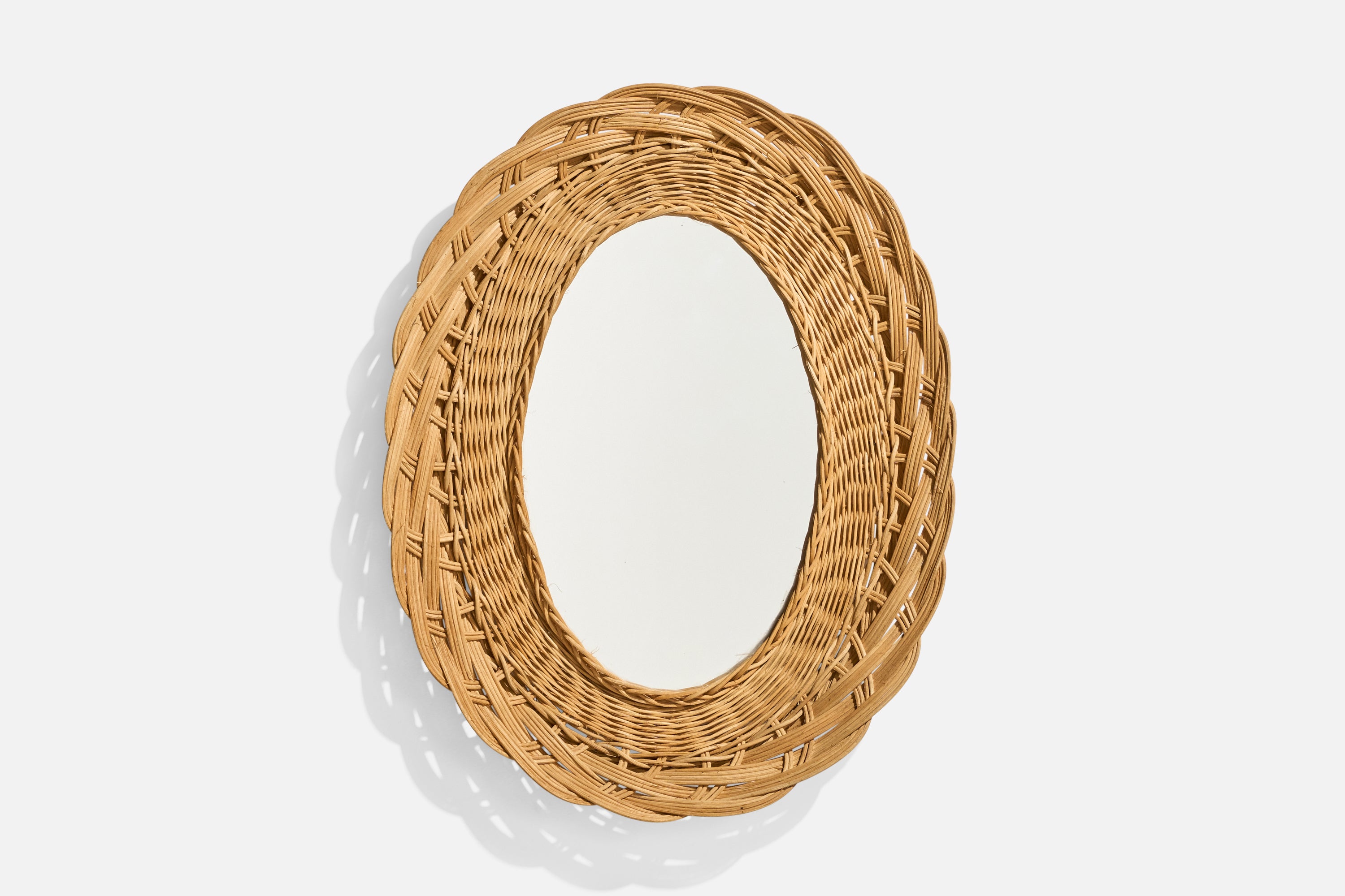 Italian Designer, Wall Mirror, Wicker, Mirror Glass, Italy, c. 1960s