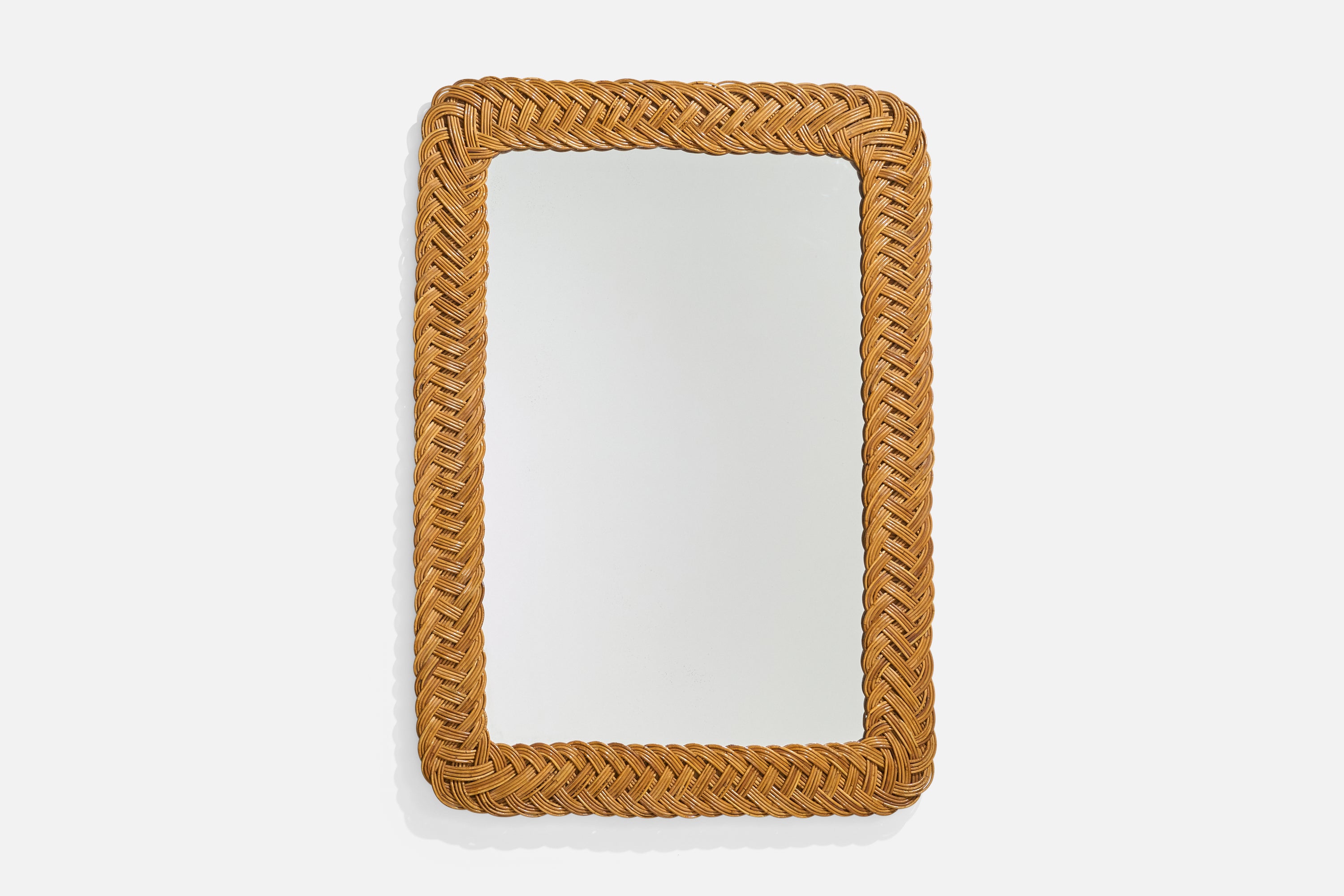 Italian Designer, Wall Mirror, Wicker, Mirror, Italy, c. 1950s