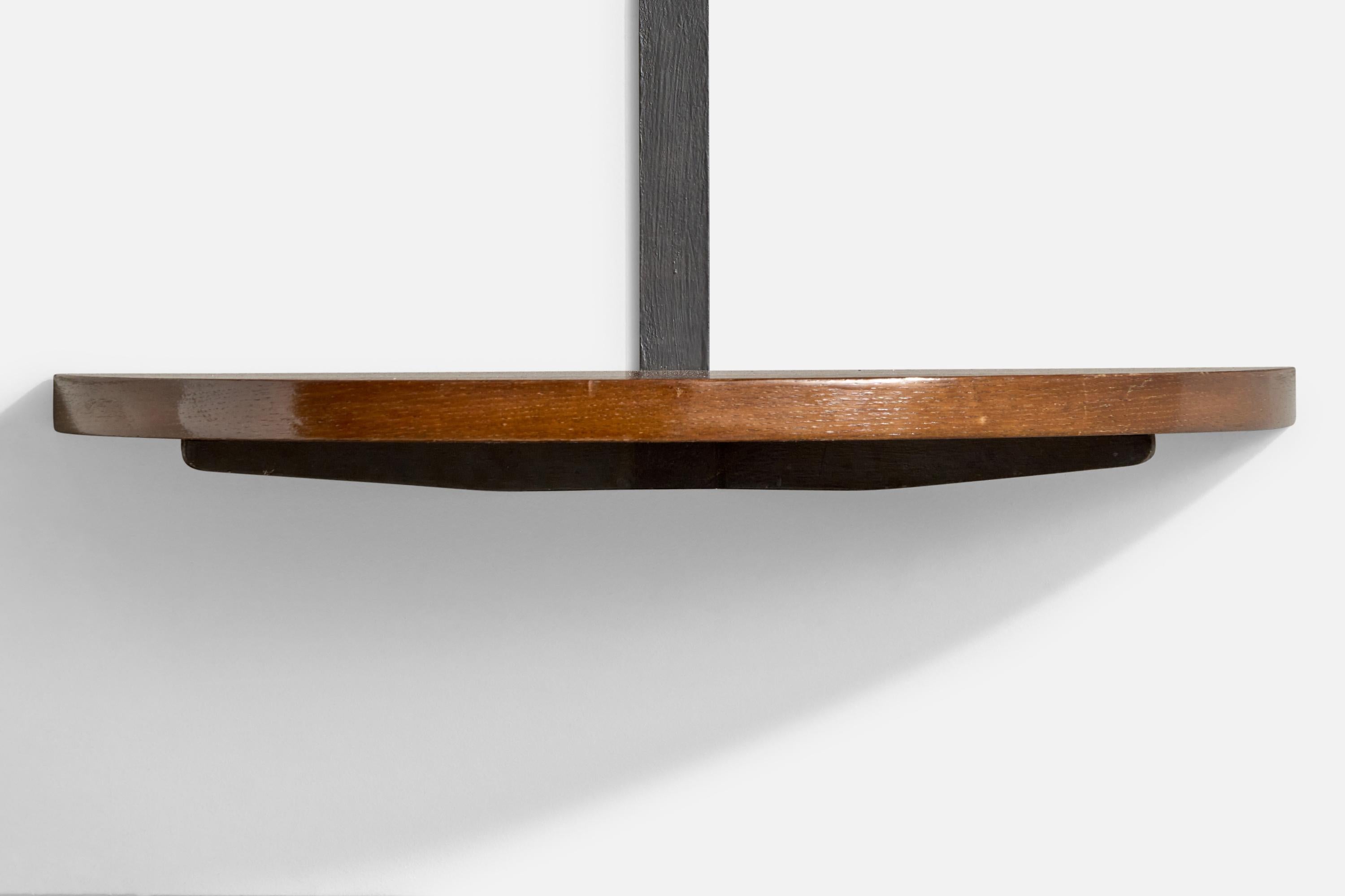 Italian Designer, Wall Mirror with Shelf, Oak, Metal, Brass, Italy, 1950s For Sale 6