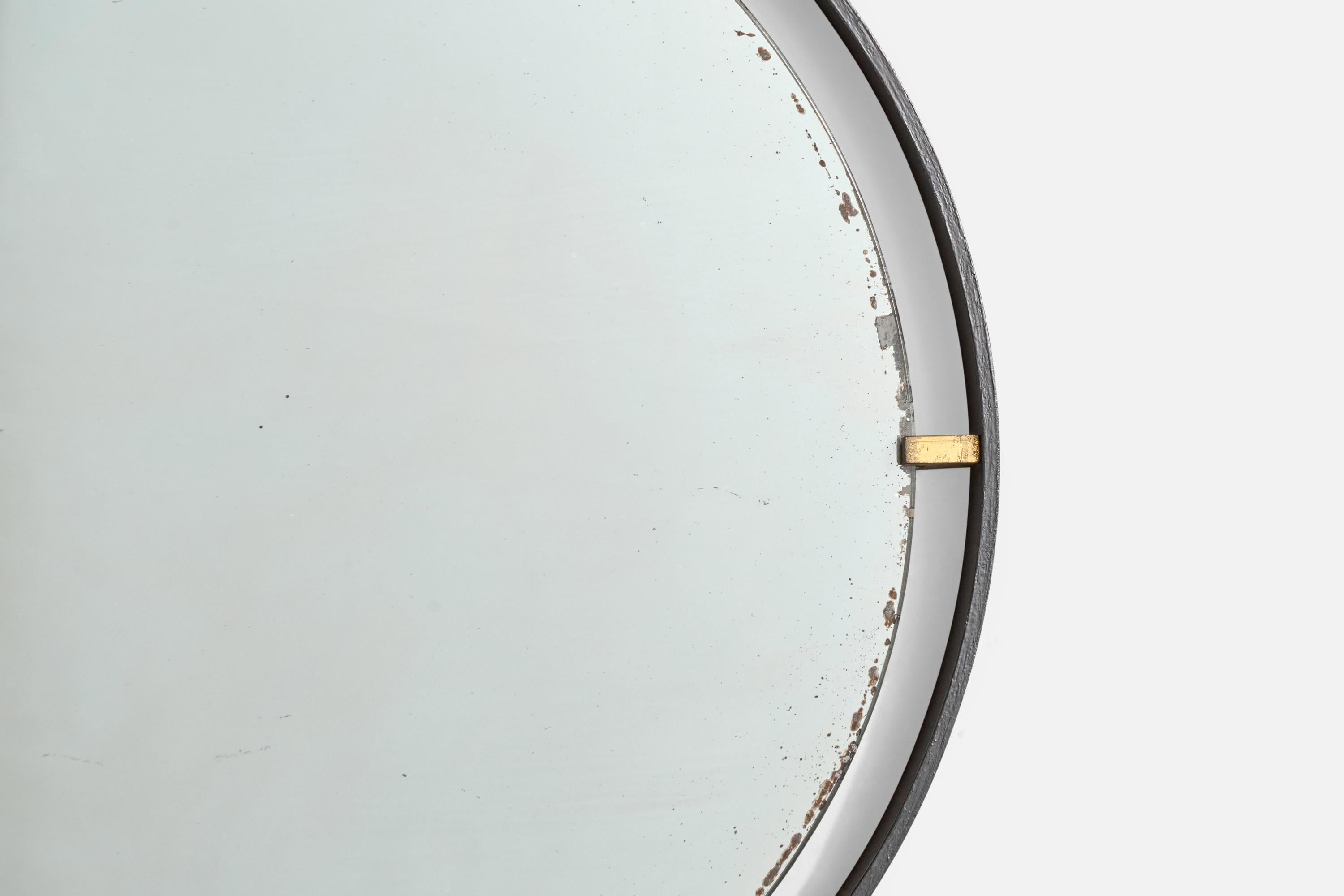 Italian Designer, Wall Mirror with Shelf, Oak, Metal, Brass, Italy, 1950s For Sale 2