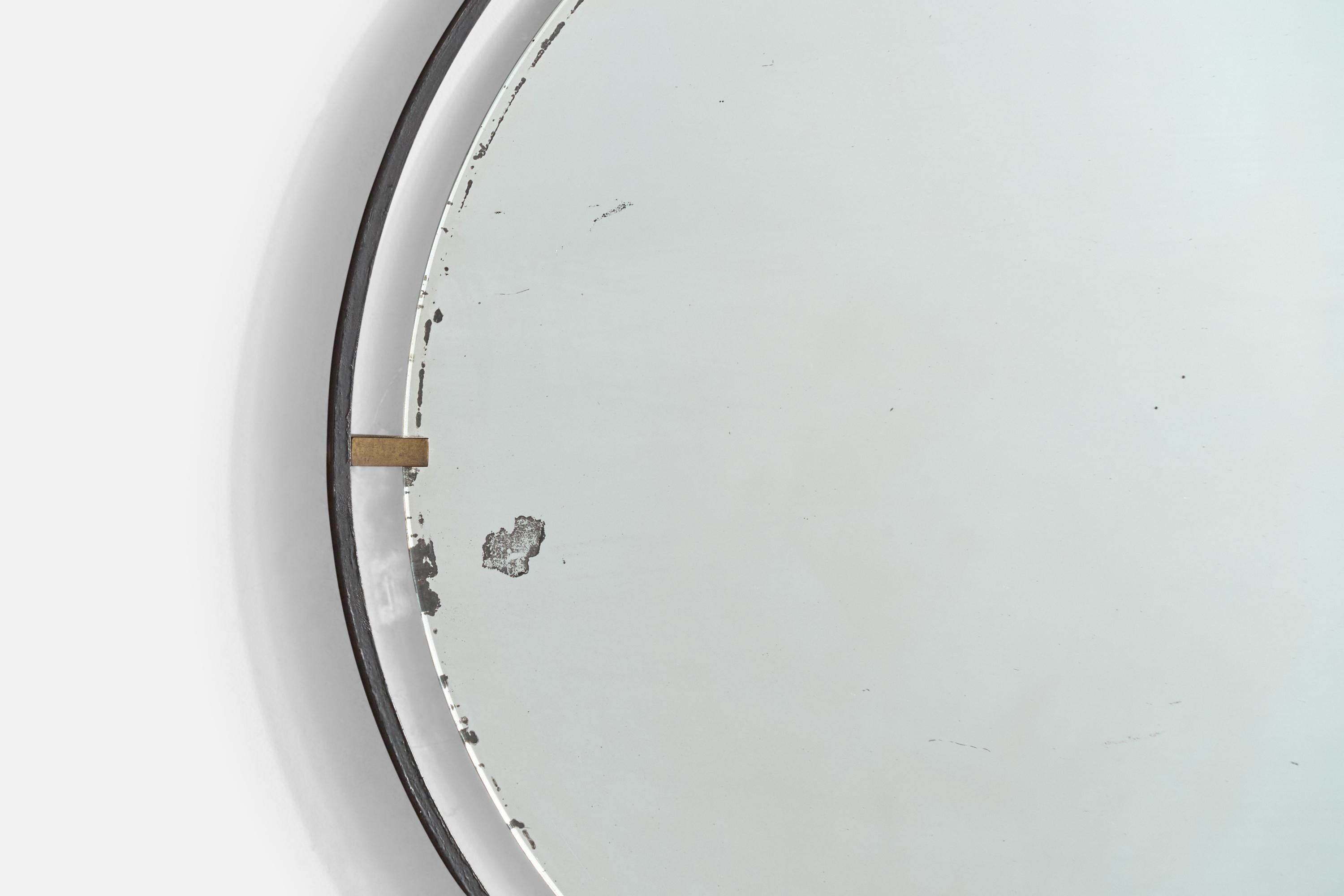 Italian Designer, Wall Mirror with Shelf, Oak, Metal, Brass, Italy, 1950s For Sale 3