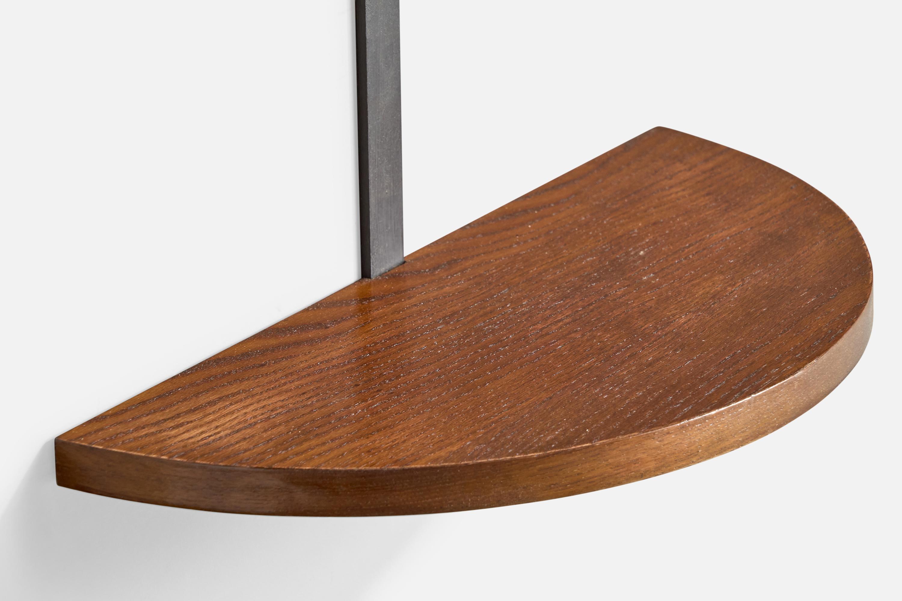 Italian Designer, Wall Mirror with Shelf, Oak, Metal, Brass, Italy, 1950s For Sale 5