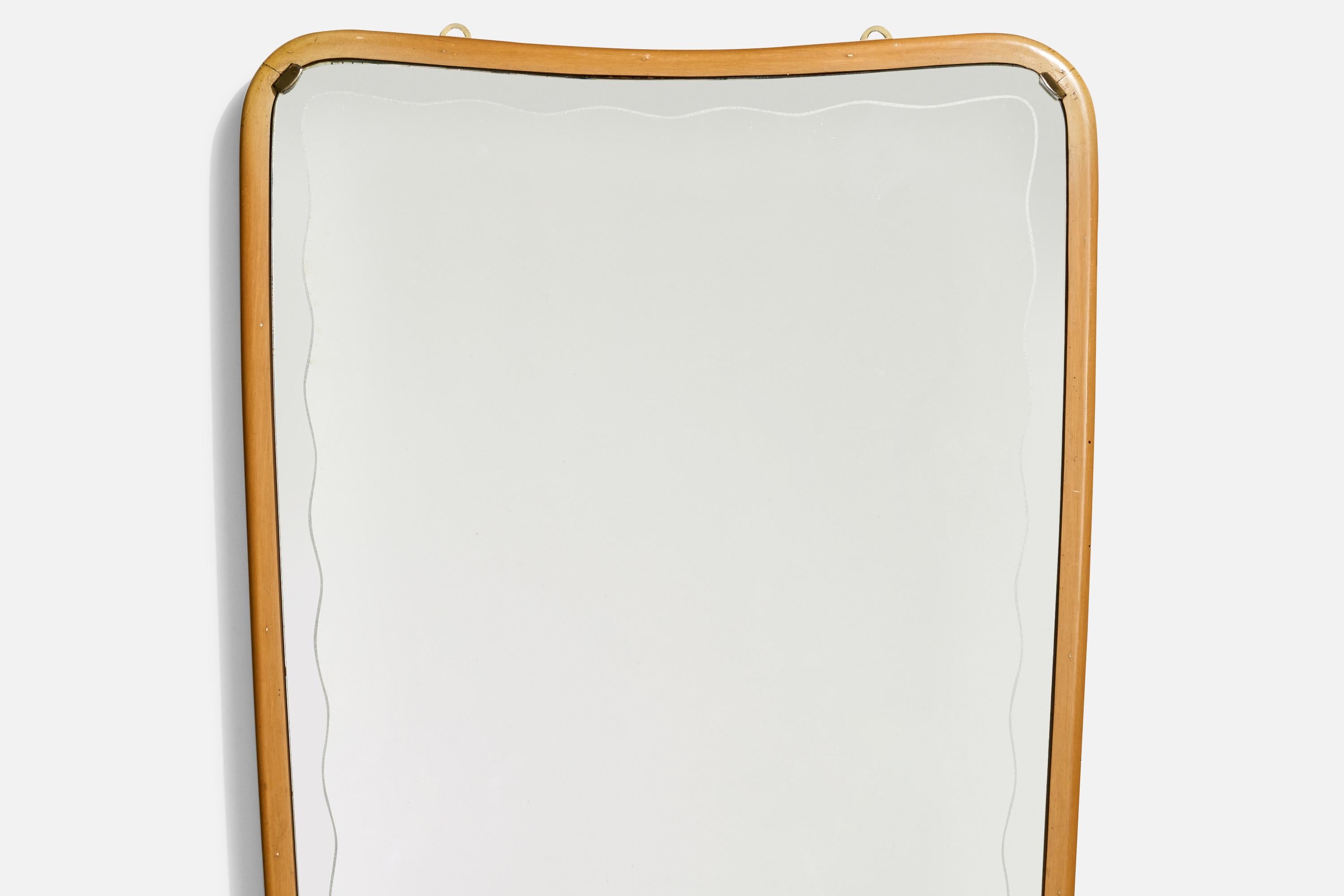 Italian Designer, Wall Mirror, Wood, Brass, Italy, 1940s For Sale 6