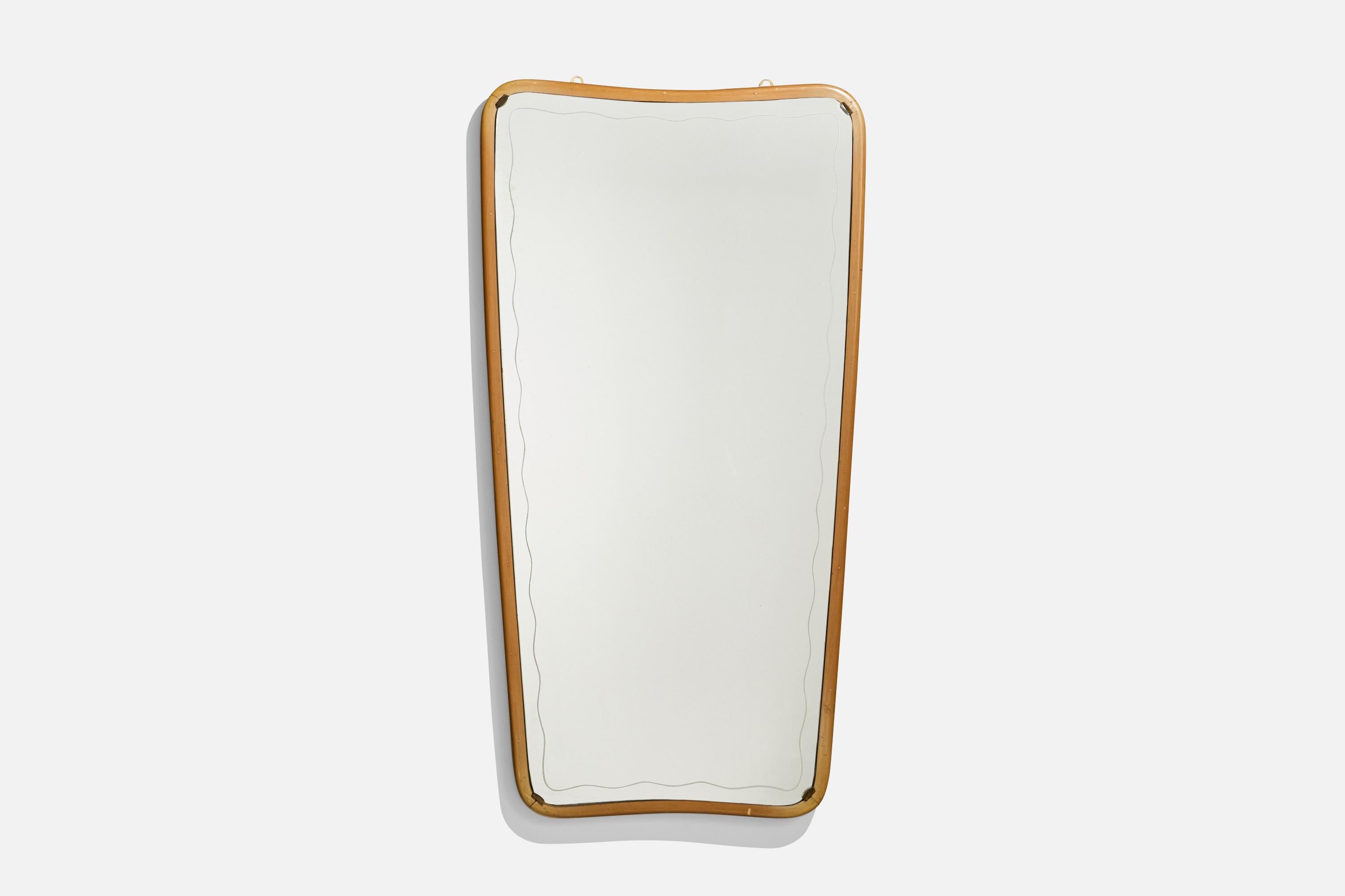 Mid-20th Century Italian Designer, Wall Mirror, Wood, Brass, Italy, 1940s For Sale