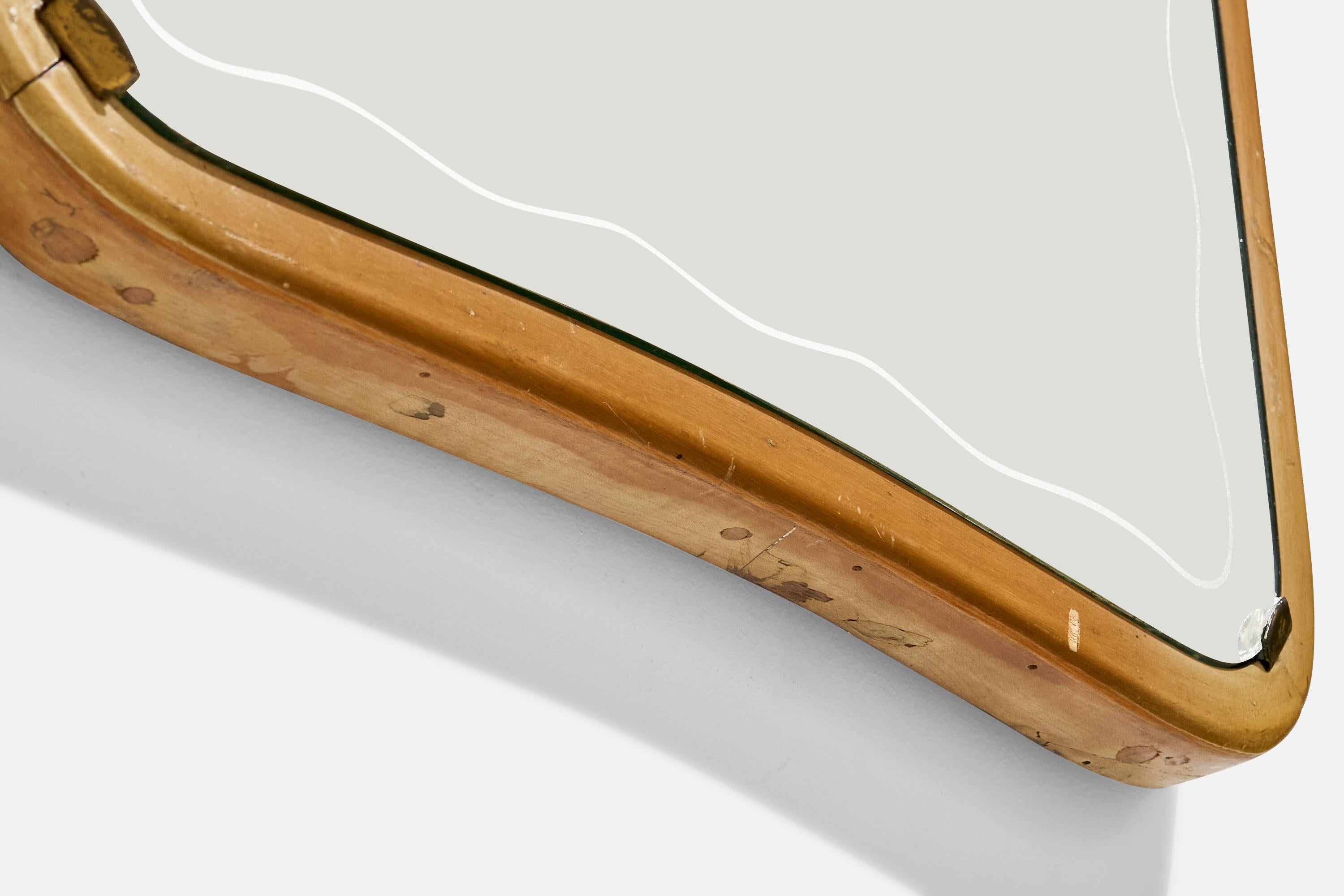 Italian Designer, Wall Mirror, Wood, Brass, Italy, 1940s For Sale 2
