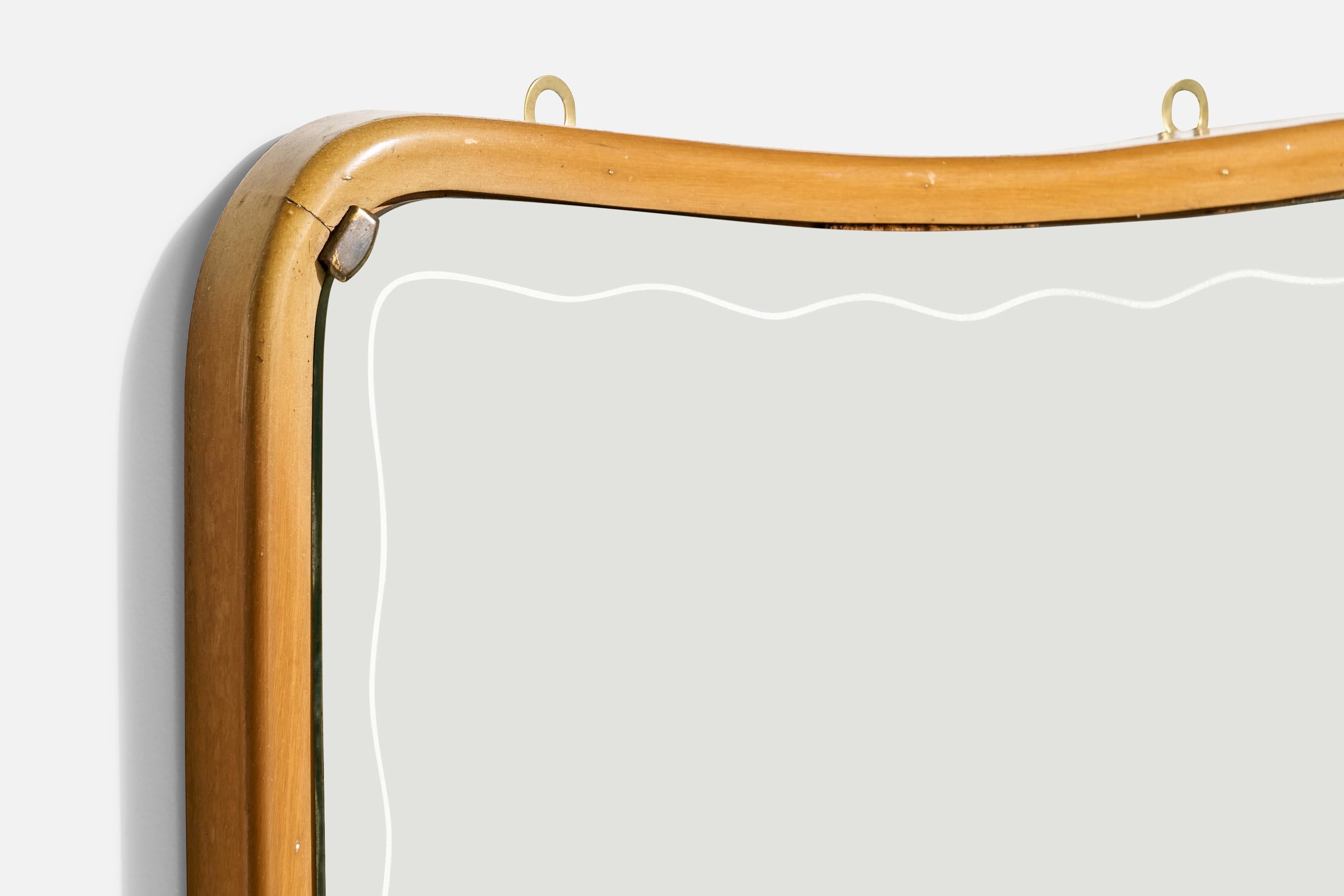 Italian Designer, Wall Mirror, Wood, Brass, Italy, 1940s For Sale 5