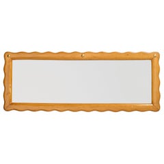 Specchio da parete organico di design italiano, Wood, ottone, Italia, anni '40